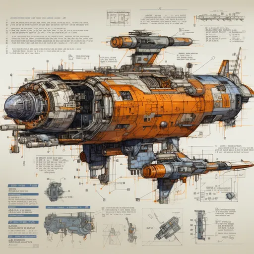 эскизный чертёж футуристического sci-fi огромного космич...