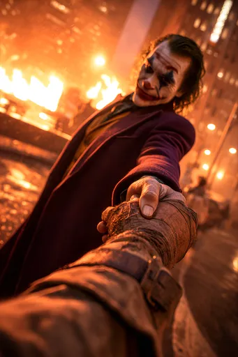 На нём тёмно-фиолетовое пальто, а его лицо ...